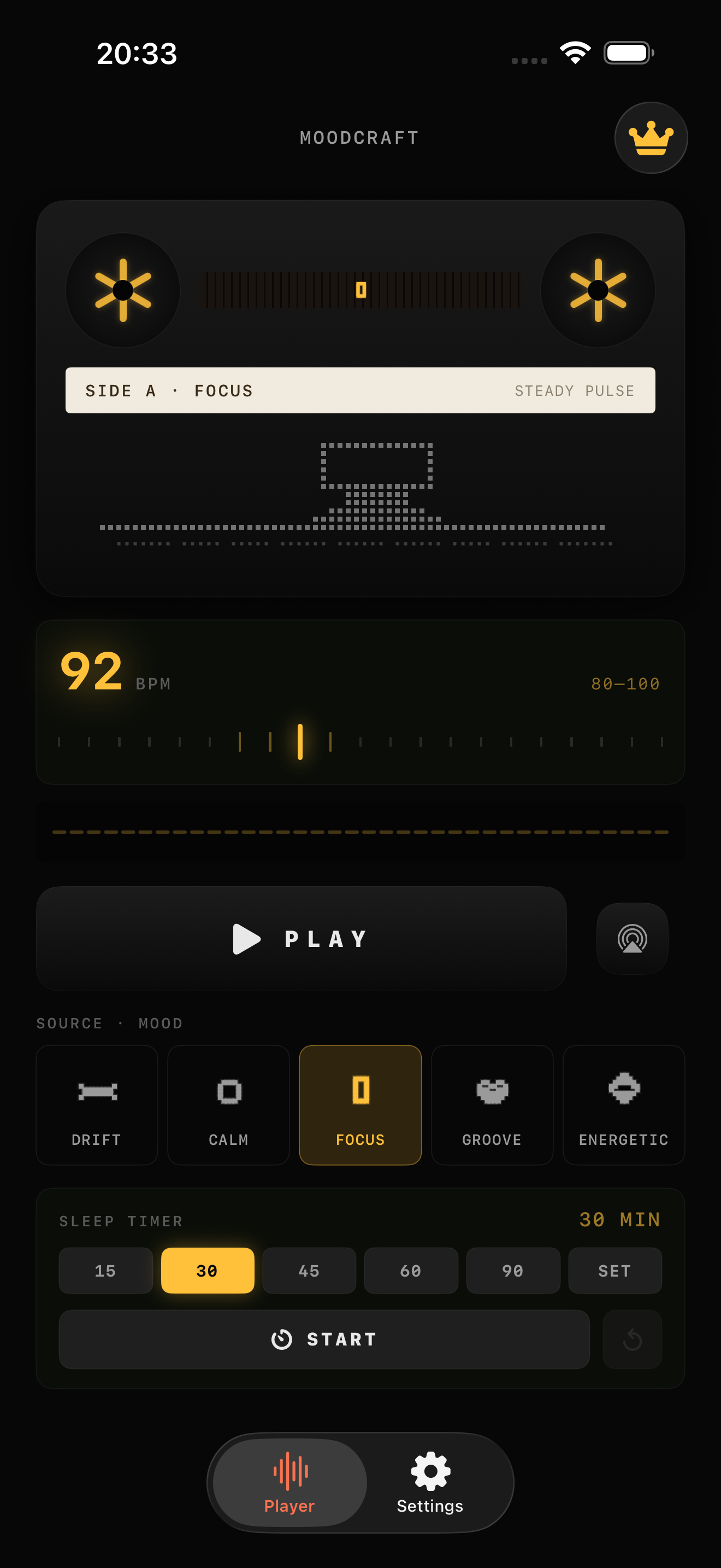 MoodCraft app — Focus mode